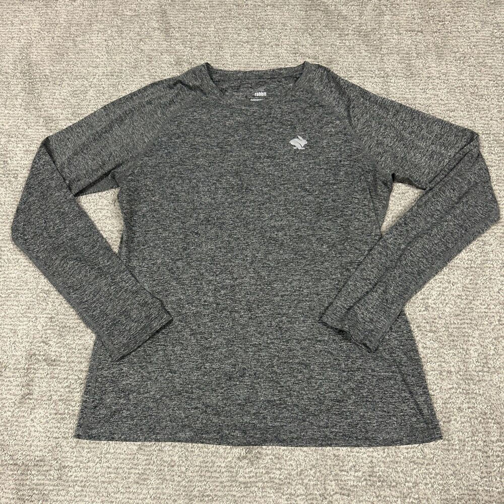 Rabbit EZ Tee Shirt Womens XL Long Sleeve Running Heather Gray Stretch Top